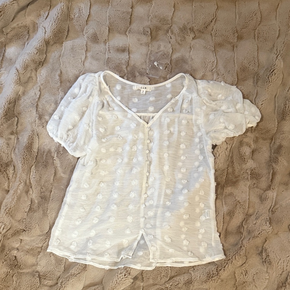 Lulu's E&M White Sheer Puff Sleeve Blouse